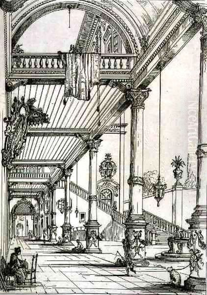 Atrium of a Palace, in Genes, from 'Art and Industry' Oil Painting by Jean Francois Albanis de Beaumont