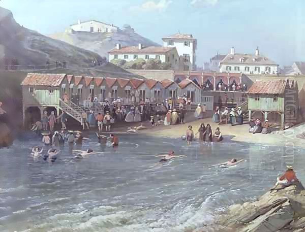 The Beginning of Sea Swimming in the Old Port of Biarritz 2 Oil Painting by Jean Jacques Alban de Lesgallery