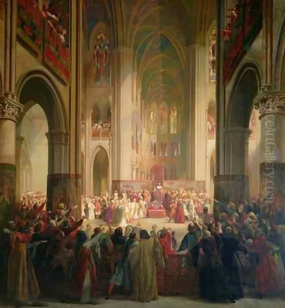 Estates General of Paris Meeting in Notre-Dame after the Death of Charles IV (1295-1328) Oil Painting by Jean Alaux