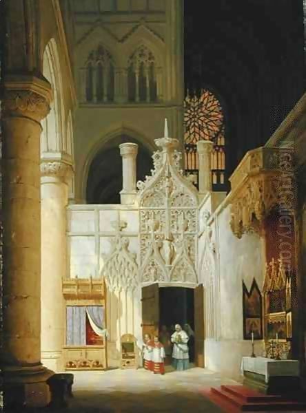 Gothic Church Oil Painting by Max Emanuel Ainmiller