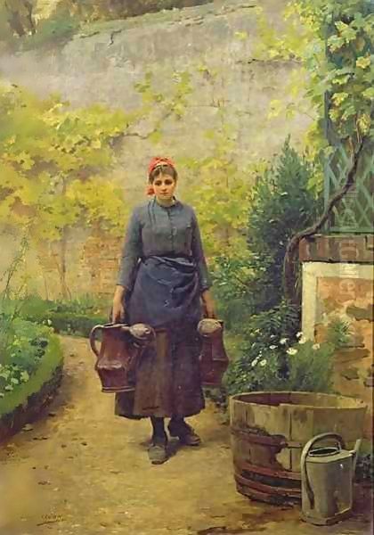 Woman with Watering Cans Oil Painting by Louis Emile Adan