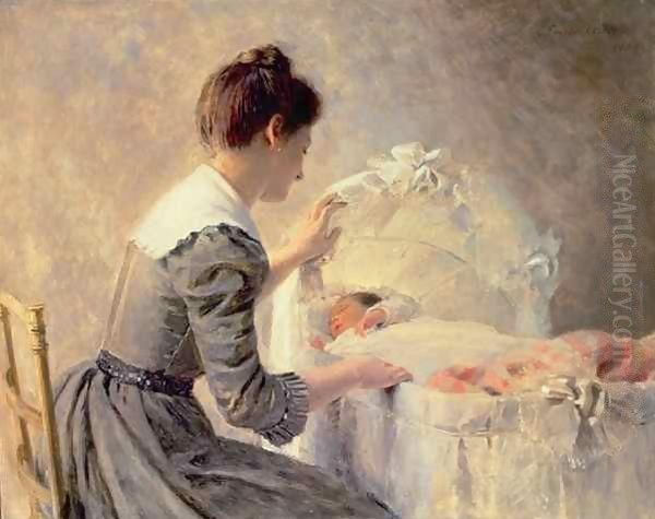 Motherhood Oil Painting by Louis Emile Adan