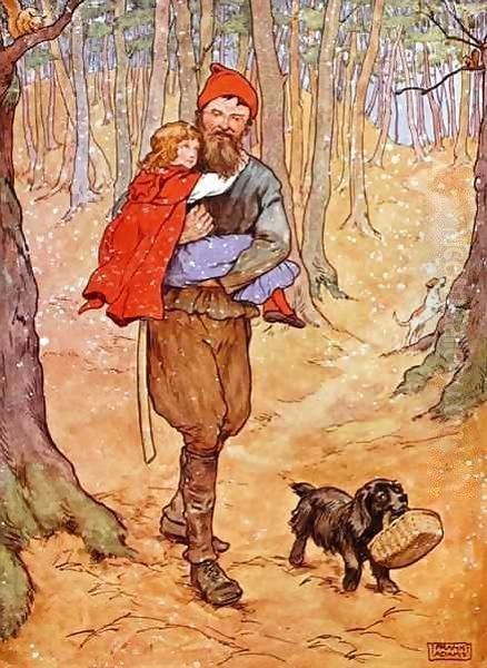 The Woodcutter carries Red Riding Hood home, illustration from 'The Beautiful Book of Nursery Rhymes, Stories and Pictures' Oil Painting by Frank Adams