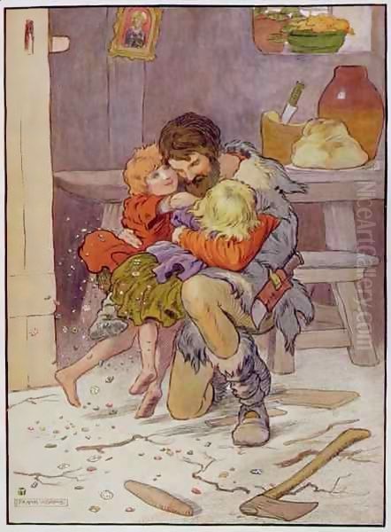 Hansel and Gretel return, illustration from 'The Beautiful Book of Nursery Rhymes, Stories and Pictures' Oil Painting by Frank Adams