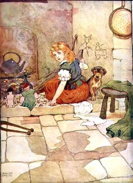 Little Polly Flinders from 'My Nursery Story Book' Oil Painting by Frank Adams