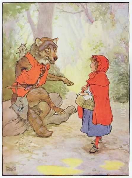 Little Red Riding Hood and the Wolf Oil Painting by Frank Adams