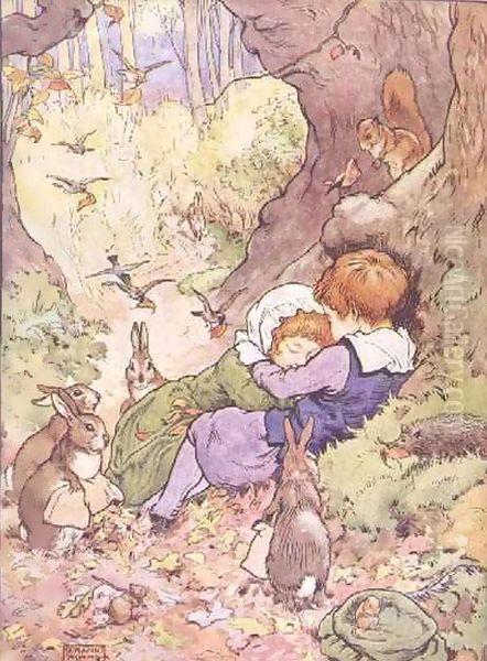 Babes in the Wood from 'My Nursery Story Book' Oil Painting by Frank Adams