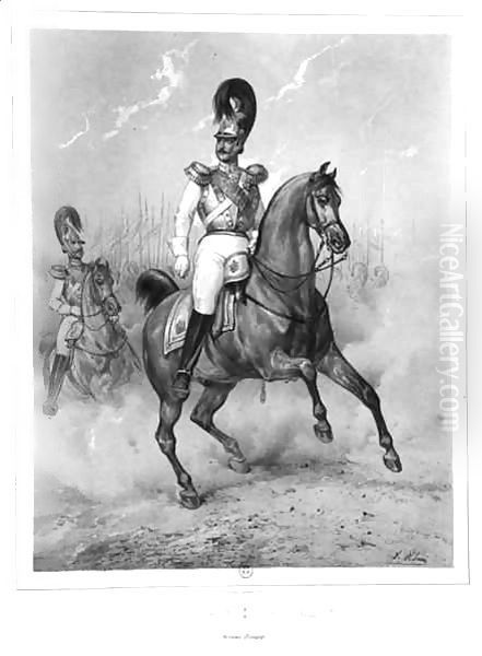 Portrait of Nicholas I Pavlovich (1796-1855) on horseback with his Army Oil Painting by Victor Adam