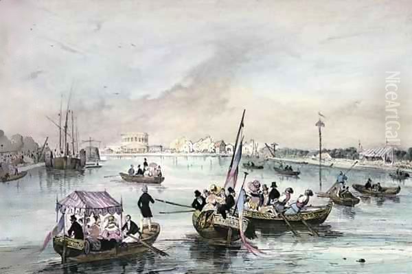 Joust on the water, 'Local fetes around Paris' Oil Painting by Victor Adam