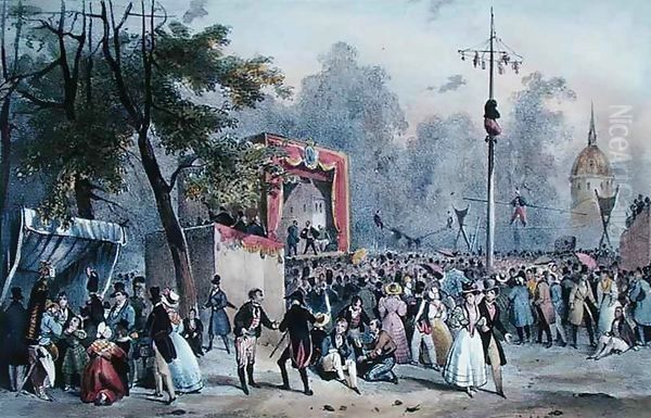 The 'Fete de Roi' at the Champs-Elysees, Paris Oil Painting by V. Adam