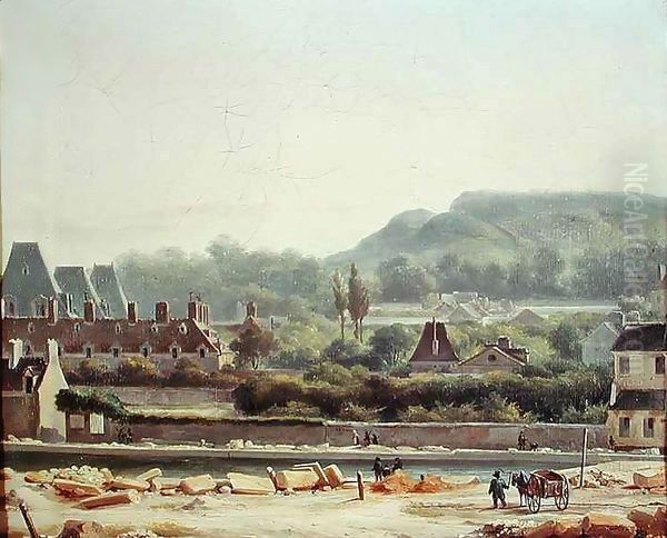 The Hopital Saint-Louis and the Buttes-Chaumont in 1830 Oil Painting by Hippolyte Adam