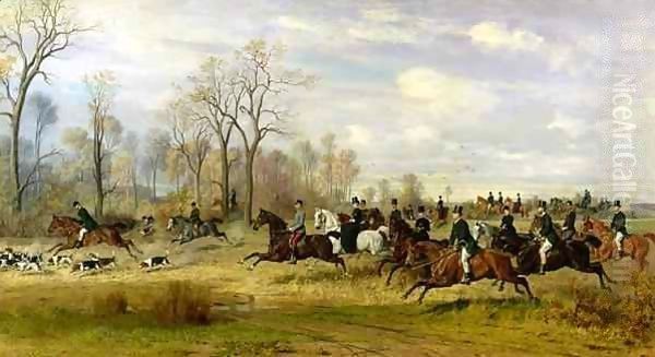 Emperor Franz Joseph I of Austria hunting to hounds with the Countess Larisch in Silesia Oil Painting by Emil Adam