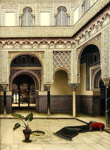 Fountain in a Moorish Courtyard Oil Painting by Tomas Aceves