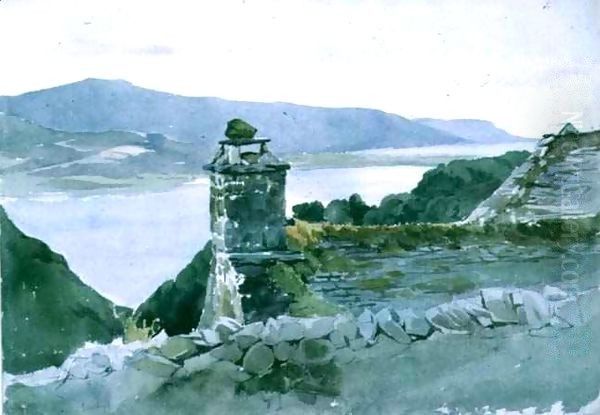 A hilly bay, seen from a wall over a roof Oil Painting by John Absolon