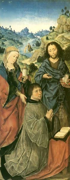 Mary Magdalene, Saint John the Baptist and a Donor Oil Painting by Aelbrecht Bouts