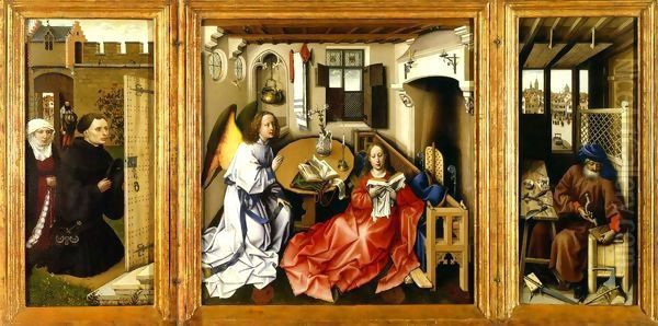 Annunciation Triptych Oil Painting by Robert Campin