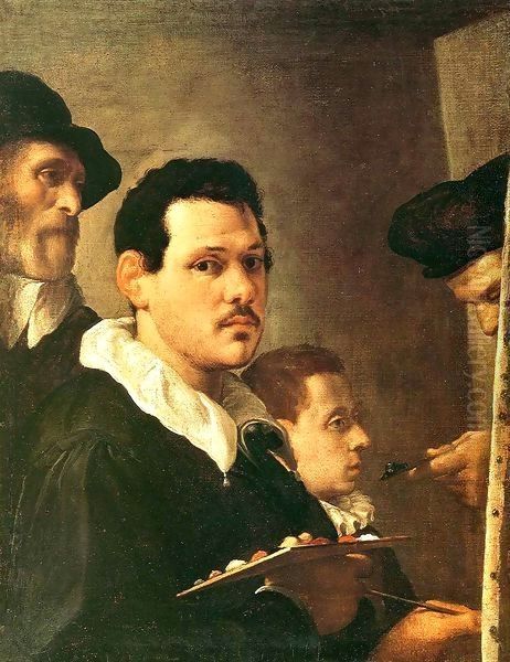 Self Portrait with Other Male Figures Oil Painting by Annibale Carracci