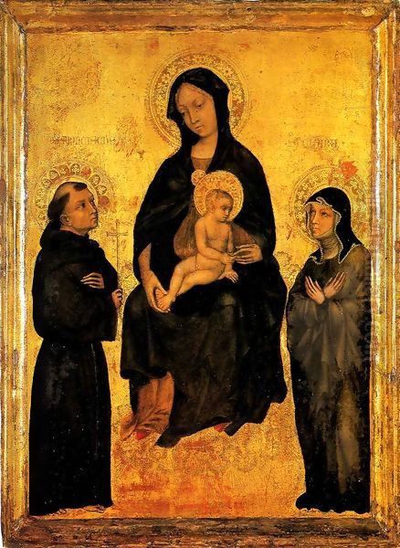 Madonna in Gloria between Saint Francis and Santa Chiara Oil Painting by Gentile Da Fabriano