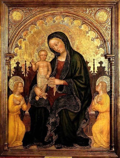 Madonna with Child and Two Angels Oil Painting by Gentile Da Fabriano