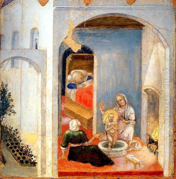 Polyptych Quartesi Birth of St Nicholas Oil Painting by Gentile Da Fabriano