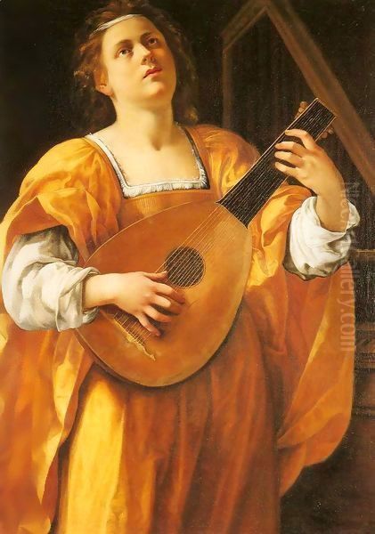 Woman Playing a Lute Oil Painting by Gentile Da Fabriano