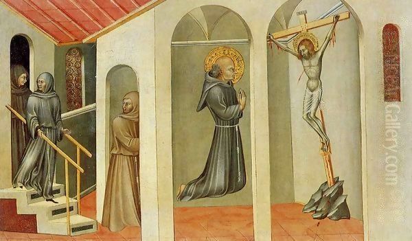 Franciscan Saint Levitating before the Crucifix Oil Painting by Giovanni di Paolo