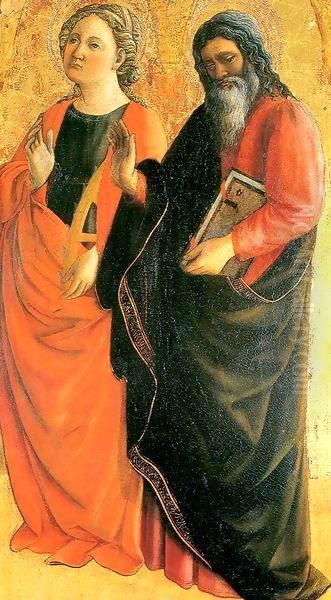 St Catherine of Alexandria and Evangelist Oil Painting by Fra Filippo Lippi