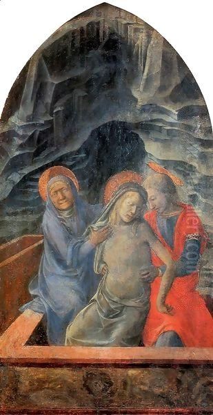 Dead Christ Supported by Mary and St John the Evangelist Oil Painting by Fra Filippo Lippi