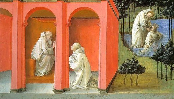 Saint Benedict Orders Saint Maurus to the Rescue of Saint Placidius Oil Painting by Fra Filippo Lippi