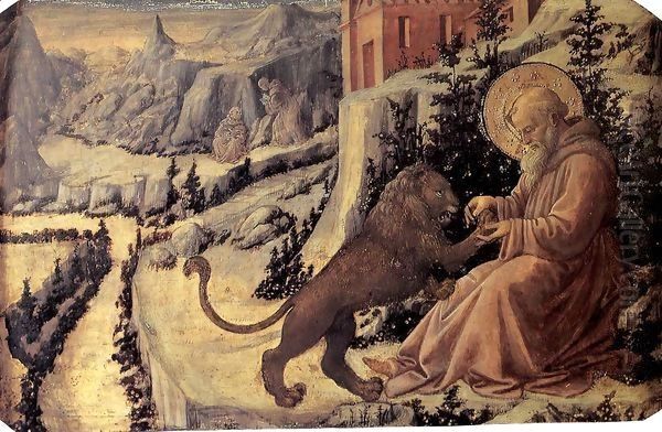 St Jerome and the Lion Oil Painting by Fra Filippo Lippi