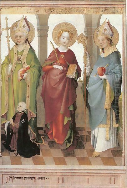 Saints Ambrosias, Cecilia and Augustine Oil Painting by Stefan Lochner