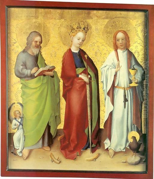 Saints Matthew, Catherine of Alexandria and John the Evangelist Oil Painting by Stefan Lochner