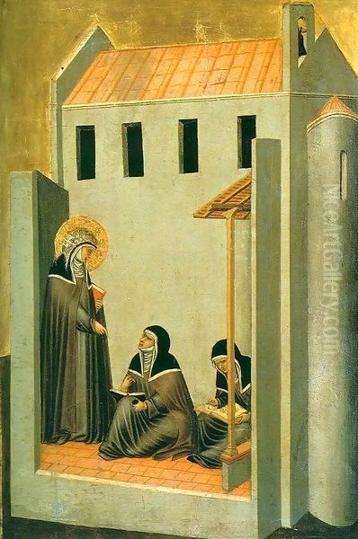 Humilitas Dictates Her Sermons Oil Painting by Pietro Lorenzetti