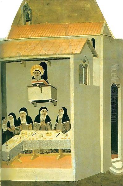 Humilitas Reads in the Refectory Oil Painting by Pietro Lorenzetti