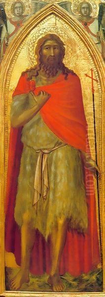 Carmine Altarpiece Saint John the Baptist Oil Painting by Pietro Lorenzetti