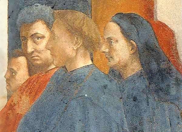 Masolino, Alberti, Bruneleschi and Masaccio's self portrait Oil Painting by Masaccio (Tommaso di Giovanni)