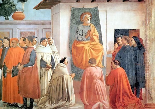 St Peter Enthroned with Kneeling Carmelites and Others Oil Painting by Masaccio (Tommaso di Giovanni)