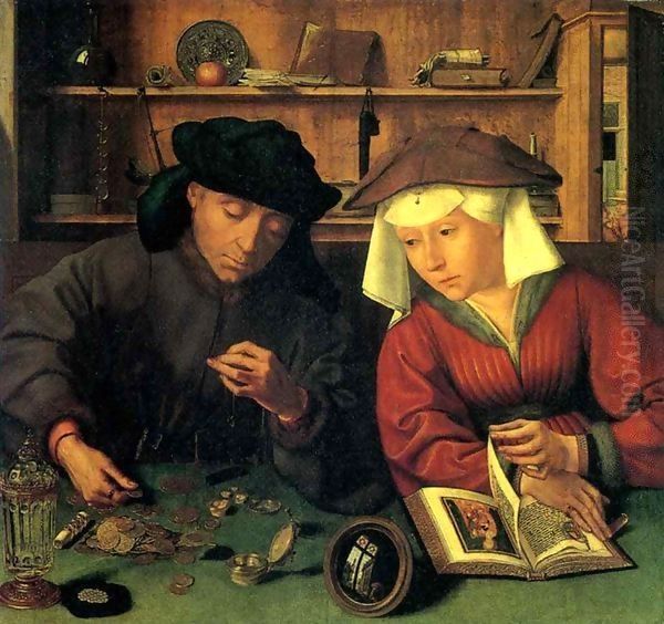 Money Changer and his Wife Oil Painting by Quinten Massys