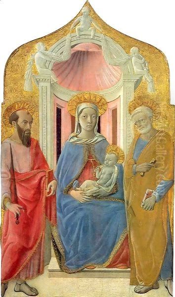 Madonna and Child Enthroned between Saint Paul and Saint Peter Oil Painting by Matteo Di Giovanni