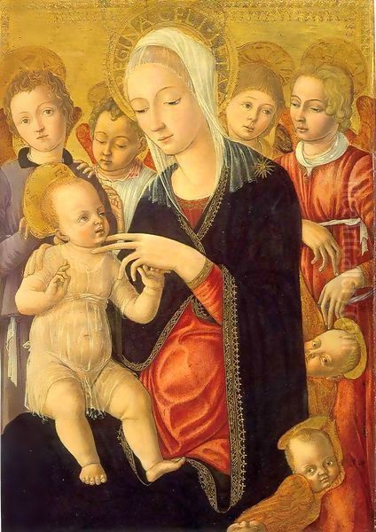 Madonna and Child with Angels and Cherubim Oil Painting by Matteo Di Giovanni