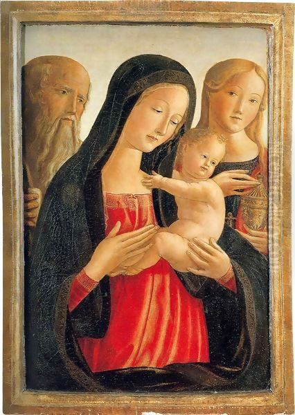 Madonna and Child Saint Jerome and Mary Magdalene Oil Painting by Neroccio di (Neroccio da Siena) Landi