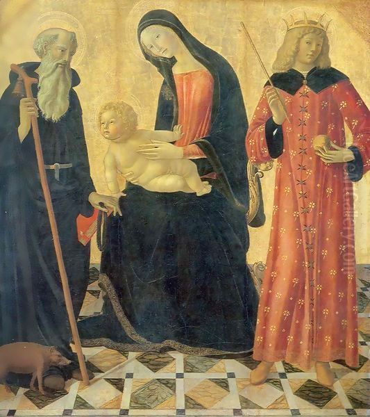 Madonna and Child with Saint Anthony Abbot and Saint Sigismund Oil Painting by Neroccio di (Neroccio da Siena) Landi