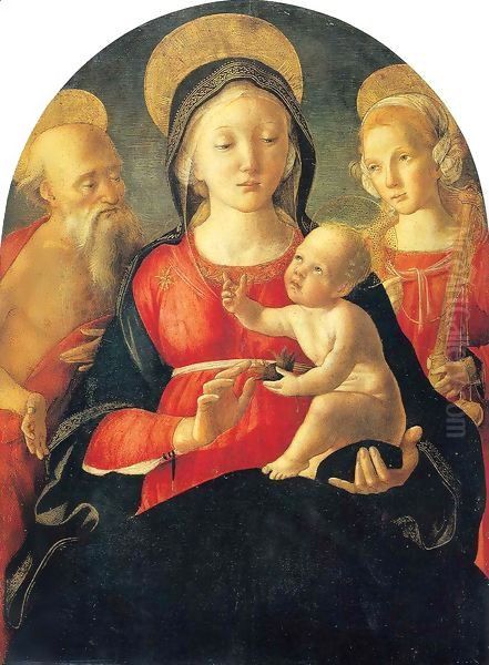 Madonna and Child with Saint Jerome and a Female Saint Oil Painting by Pietro di Francesco degli Orioli