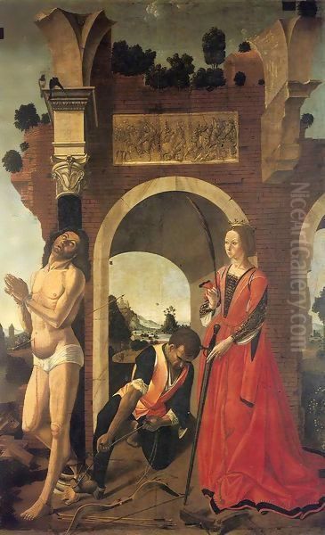 Saint Sebastian and Saint Catherine of Alexandria Oil Painting by Francesco Pagano