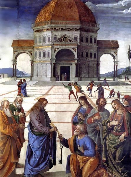 Delivery of the Keys to Saint Peter, detail Oil Painting by Pietro Vannucci Perugino