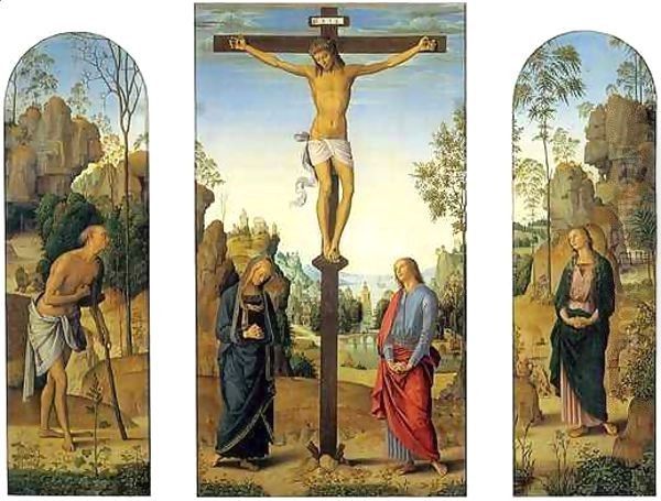 Crucifixion with the Virgin, Saint John, Saint Jerome, and Saint Mary Magdalene Oil Painting by Pietro Vannucci Perugino