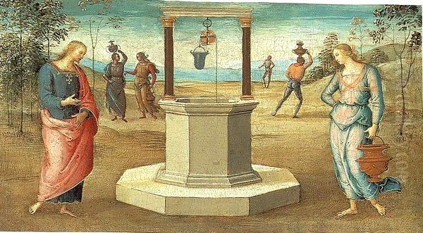 Christ and the Woman of Samaria Oil Painting by Pietro Vannucci Perugino