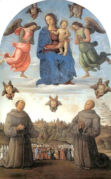 Madonna and Child in Glory with Saints and Angels Oil Painting by Pietro Vannucci Perugino