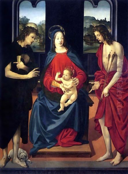 Madonna and Child with Saints Lazarus and Sebastian Oil Painting by Piero Di Cosimo