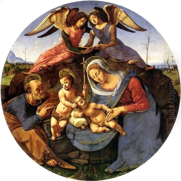 Holy Family with the Young Saint John the Baptist and Angels Oil Painting by Piero Di Cosimo